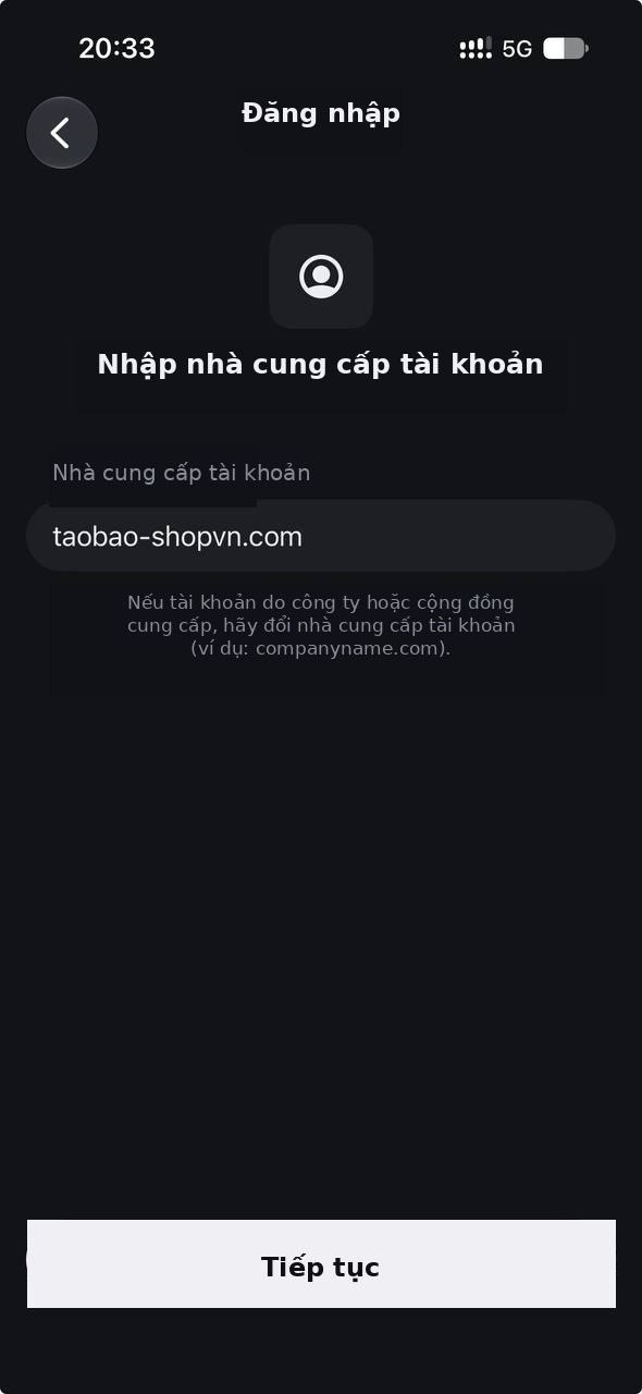 Nhập địa chỉ máy chủ taobao-shopvn.com và nhấn Tiếp tục